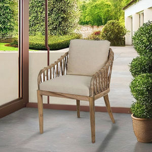 Modern Durable Full Solid Teak <b>Wood</b> Wicker Rattan <b>Chair</b> Waterproof Cushion for Outdoor Dining Set for Hotels Patios <b>Gardens</b> - Product Image 2