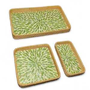 Bandeja Artesanal de Nácar Natural con Ratán para Servir Alimentos, Uso en el Hogar, Comedor y Restaurante - Product Image 2