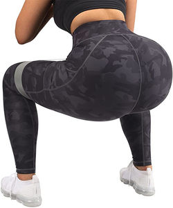 Women's Sweet Style Fitness <b>Clothing</b> V-Shape Cut Waist Camo Printed Gym Leggings with Side Pockets Tight Yoga Leggings - Product Image 3