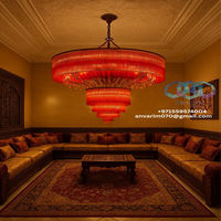 Lustre LED long en cristal rouge de luxe Zenith avec télécommande, garantie 5 ans, CRI 90, suspension à plusieurs niveaux, idéal pour hôtel