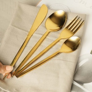 Stainless Steel <b>Set</b> Of 4 Flatware <b>Set</b> Ideal <b>For</b> Kitchen Tabletop Hotel Home Use Gold Color Plated Finished Cutlery <b>Sets</b> - Product Image 1