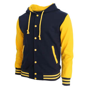 Sudadera con Capucha Premium para Hombre |   Chaqueta Bomber de Forro Polar con Mangas en Contraste Azul Marino y Amarillo Dorado, Estilo Letterman, Ropa Urbana - Product Image 2