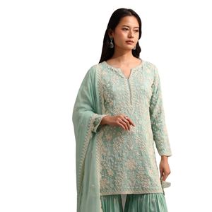 Verde ricamato Sharara Set con Butti lavoro su Organza Dupatta per le occasioni di festa all'ingrosso cerimonie di nozze e alla rinfusa - Product Image 4