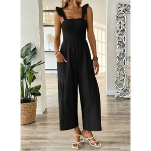 Women's Strappy Smocked Detail Pocketed <b>Long</b> Jumpsuit, 33150 - Product Image 3