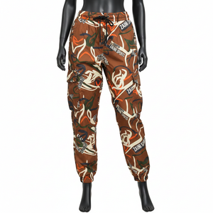 Pantalon coupe-vent pour femme, tissu en polyester tissé de qualité supérieure, léger, marron, style cargo, logo imprimé par transfert thermique, pantalon coupe-vent - Product Image 1