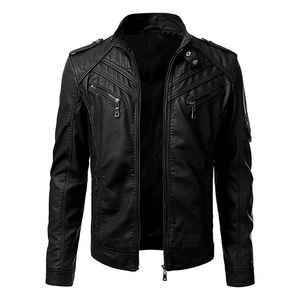 Blouson de motard en cuir pour homme élégant en peau de vache durable avec col montant léger pour les longues balades en moto en hiver - Product Image 1