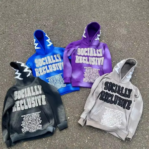 Sudadera con capucha personalizada de algodón 100% de alto gramaje, con efecto desgastado, corta, con apliques, lavado ácido, efecto descolorido por el sol, lavado vintage, de felpa oversize, estilo streetwear - Product Image 1