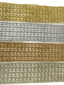 ลดกระหน่ำผ้าลูกไม้ถักลายปักเลื่อมสำหรับงานประดิษฐ์เสื้อผ้าเต้นรำชุดตัดเย็บริบบิ้นผ้าลูกไม้สีเงินสีทอง - Product Image 2