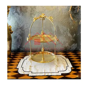 Wedding Decor 2 Tire Cake Stands for Party Decor Wholesale Table Top Decorative 2 Tier Golden Cake Stands with Logo Customized