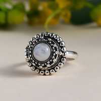 Bague de Fiançailles et de Mariage de Luxe Premium pour Femme en Pierre de Lune Poisonneuse, en Argent Sterling 925, Faite à la Main, Style Antique, Sertie en clos