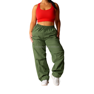 Proveedor OEM, Pantalones Cargo Casuales de Verano para Mujer, Color Caqui, de Algodón, con Tela Satinada, Diseño de Múltiples Bolsillos, Patrón Liso, en Paquete al por Mayor - Product Image 1