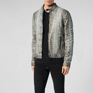 Chaqueta de cuero con relieve de pitón para hombre, nueva chaqueta de bombardero de cuero con estampado de serpiente - Product Image 3