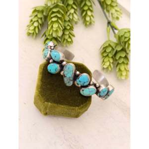 Bobby Johnson Mine 8 Turquoise & Sterling <b>Silver</b> Fashion <b>Cuff</b> <b>Bracelet</b> with Cluster Design - Product Image 4