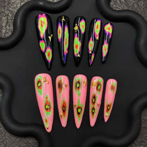 Juego de Uñas Postizas de Lujo, Diseño de Cielo Estrellado Rosa, Uñas Acrílicas de Cobertura Completa con Adhesivos - Product Image 3