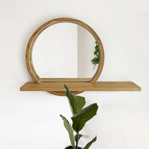 <span class=keywords><strong>Espejo</strong></span> circular de madera de color natural con estante, hecho a <span class=keywords><strong>mano</strong></span>, de madera maciza como el roble, utilizado para el tocador del <span class=keywords><strong>baño</strong></span>. - Product Image 5