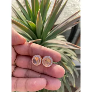 925 Silver Round Morganite <b>Stud</b> <b>Earrings</b> Gold Plated with Bezel Setting for Wedding or Engagement - Product Image 4