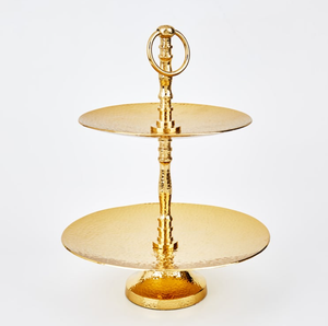 Hot Sale Hammered Gold Metal 2-Tier Cake Stand For Wedding Parties Hotel Restaurant In Best Price From India - Product Image 3