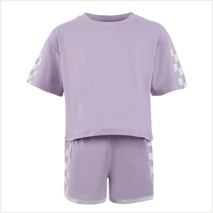Léger été enfants survêtement à capuche à manches courtes pantalon ensemble respirant solide motif grande taille imprimé conception pour les enfants - Product Image 5