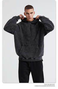 Sweat à capuche de haute qualité en polyester/coton, lavé à l'acide, série High Street, lavage à l'ancienne, vintage - Product Image 4