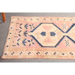 Tapis turc 3,37 x 6,2 pieds, petit tapis vintage, tapis géométrique rose et bleu - Product Image 4