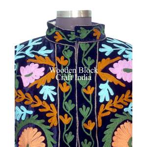 Wholesale <b>women</b> Winter Short Party <b>Velvet</b> Suzani Floral Embroidery Stand Collar Eco-Friendly Cotton Lining folk Style <b>Coat</b> - Product Image 5