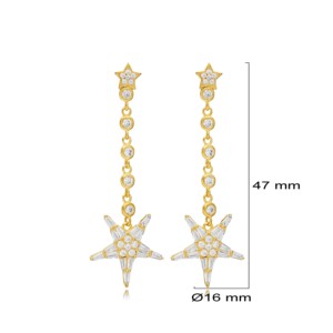 Boucles d'oreilles longues en zircon transparent à motif étoile, fabrication artisanale turque, bijoux en argent sterling 925 en gros - Product Image 4