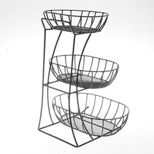 Cesta de Almacenamiento Redonda de Alambre Metálico en Color Negro, para Uso en el Hogar y la Cocina, Cesta de Almacenamiento de 3 Niveles para Encimera - Product Image 5