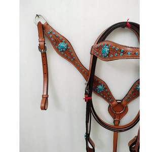 Conjunto de tachuelas marrones de calidad superior, cuello de pecho de cuero duradero, diamantes de imitación azules tachonados a mano, alta calidad Premium - Product Image 2