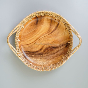 Bandeja de mimbre de madera antigua hecha a mano bandeja de servicio decorativa personalizada para el hogar y el hotel - Product Image 3