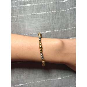 Navajo 14k Gold Plated & Sterling <b>Silver</b> Beaded <b>Bracelet</b> Ball Shape Stretchy Design - Product Image 2
