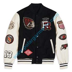 OEM venta al por mayor nuevos hombres cuerpo de lana mangas de cuero bordado Chenille parches Varsity chaqueta Letterman béisbol Universidad chaqueta - Product Image 4