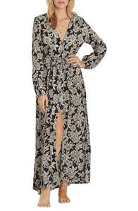 ODM OEM servicio personalizado mujer playa cubierta con muescas cuello manga larga Floral Midi vestido suelto impreso Casual 100% algodón rebordear - Product Image 3