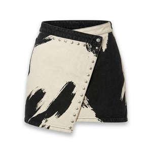Custom womens washed denim mini <b>skirt</b> cotton denim five pocket private label supplier for U.S. retailers - Product Image 1