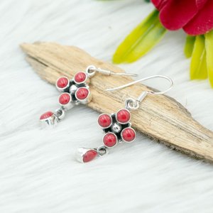 Pendiente pequeño de Coral rojo Natural, elegante, bohemio, regalo de aniversario de boda, Plata de Ley 925, certificado GIA - Product Image 3