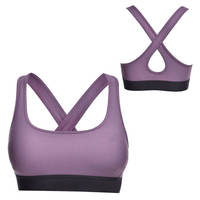 Sujetador deportivo de spandex/nailon transpirable de secado rápido con soporte alto ajustable y sencillo para mujer, ideal para yoga, fitness y gimnasio, con logo frontal. Venta al por mayor.
