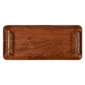 Plateau de service en bois d'acacia massif de qualité export avec poignées en métal Fabricant indien de plateaux en bois pour la décoration et le service - Product Image 2
