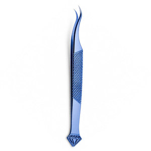 แหนบต่อขนตาแบบมืออาชีพ สแตนเลสสตีล ปลายเรียบ ดีไซน์เพชรสีน้ำเงิน - Product Image 1