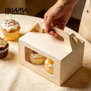 Caja de Papel Kraft para Pastel con Asa y Ventana, Impresión Personalizada, Apta para Alimentos, Embalaje Portátil para Pastelería - Product Image 3