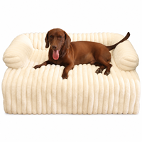 Canapé-lit pour chien Yangyangpet en peluche côtelée crème rectangulaire à trois côtés