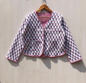 Veste bohème style floral imprimé au tampon, réversible, pour l'automne, l'hiver et l'été, style streetwear, faite main - Product Image 2