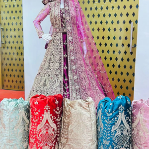 Heavy Velvet Lehenga with Bridal <b>Shrug</b>, Full Jarkan Stone, Dupatta & Belt Trending Winter Wear Mastani Collection - Product Image 1