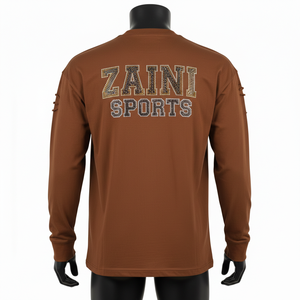 Camiseta de Manga Larga de Lujo, Rica en Algodón, Suave al Tacto, Tejido Marrón Resistente, Logotipo de Pedrería Termoadhesivo, Camiseta para Hombre - Product Image 2