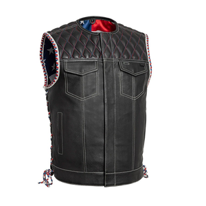Gilet en cuir noir pour homme, design unique, grande taille, poches avant chauffantes pour moto en hiver, sans manches - Product Image 1