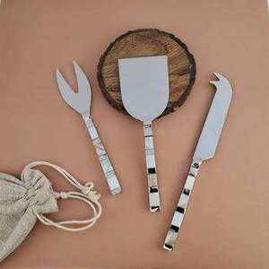 Ensemble de couverts jetables en bois avec manche en nacre et outils de découpe pour fromage et viande, pour la maison ou l'hôtel - Product Image 1