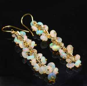 Pendientes de Ópalo Etíope Hechos a Mano, Plata de Ley 925, Chapados en Oro de 14K, Joyería de Ópalo de Fuego con Cuentas para Mujer - Product Image 3