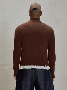 <span class=keywords><strong>Cardigan</strong></span> ample à col roulé mi-haut en tricot côtelé 100 % laine <span class=keywords><strong>marron</strong></span> <span class=keywords><strong>foncé</strong></span> pour homme, personnalisé ODM, hiver - Product Image 3