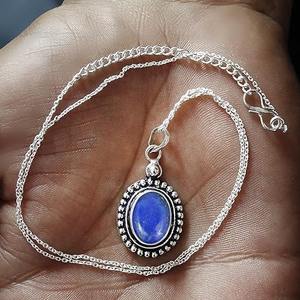 925 Sterling Silver <b>Lapis</b> <b>Lazuli</b> Oval Shape Handmade Gemstone <b>Pendant</b> Perfect Wedding Gift for Love With 925 Stamped Jewelry - Product Image 2