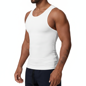 Premium <b>Men's</b> Compression Tank Top Slimming Body Shaper Undershirt High Elasticity Gym Fitness <b>Vest</b> <b>White</b> Workout Shapewear - Product Image 2