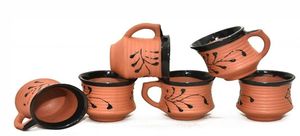Ensemble de 6 tasses artisanales en argile émaillée, style campagnard, résistantes à la chaleur, écologiques, de qualité alimentaire - Product Image 2