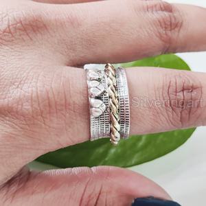 Infinity Spinner Band Bague de méditation Bague de pouce pour femme en argent sterling 925 Fidget Bijoux faits à la main Bague Spinner pour homme de Noël - Product Image 4